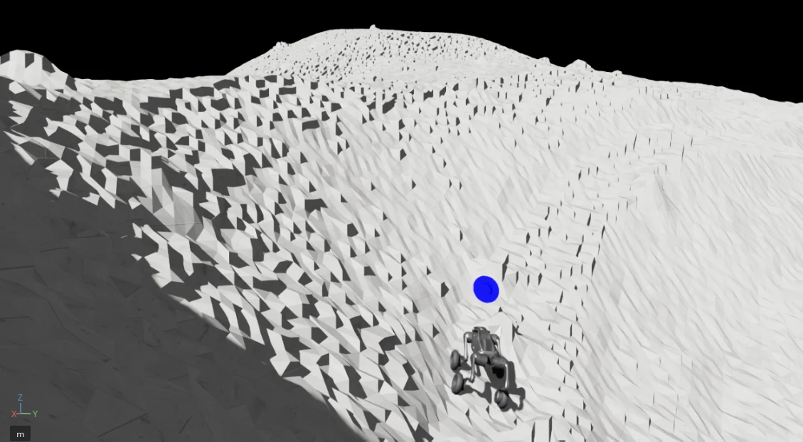 REXMI robot navigating a simulated lunar crater slope
